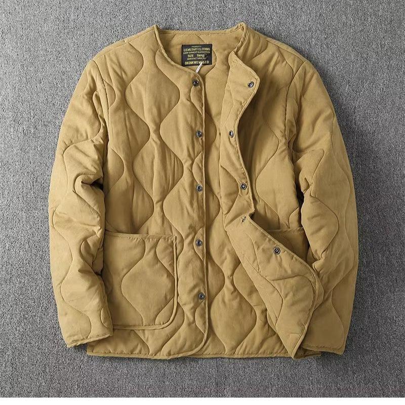 Autumn Winter Men's Cotton Jacket Vintage Thick Warm Solid Geometric Pattern Overcoat Casual Long Sleeve Coats