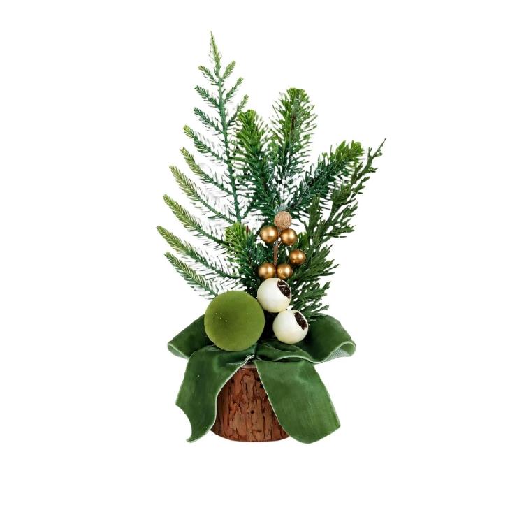 Wood Base Christmas Tree with Faux Branch Detail for Desk, Shelf, Counter, Entry Table, and Shop Front Display