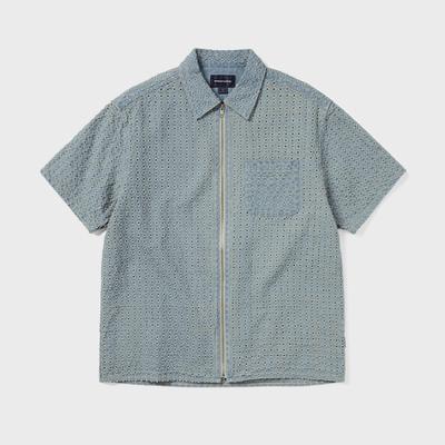 ThiSiSneverthat Damaged Denim Zip S S Shirt waShed Blue