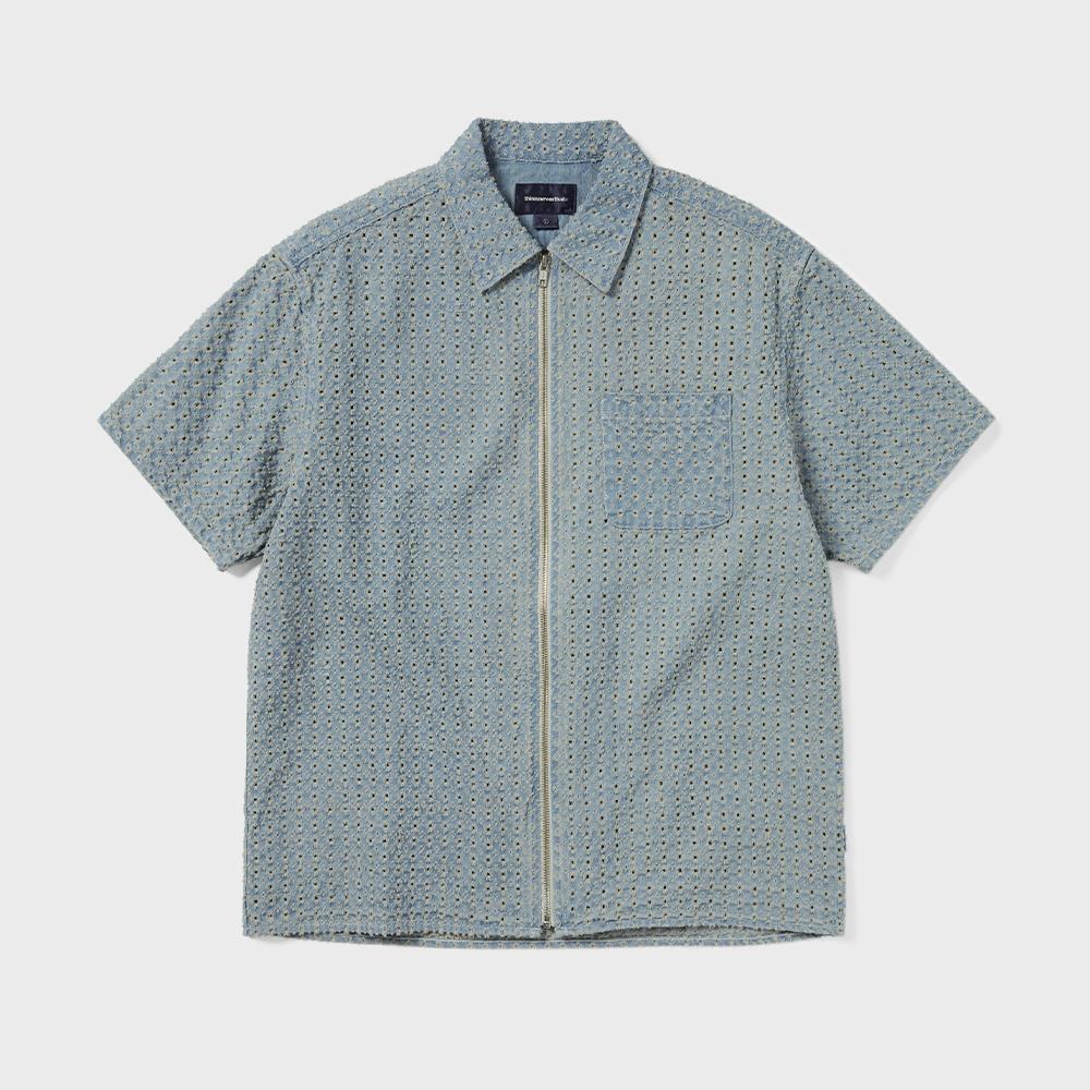 

ThiSiSneverthat Damaged Denim Zip S S Shirt waShed Blue S