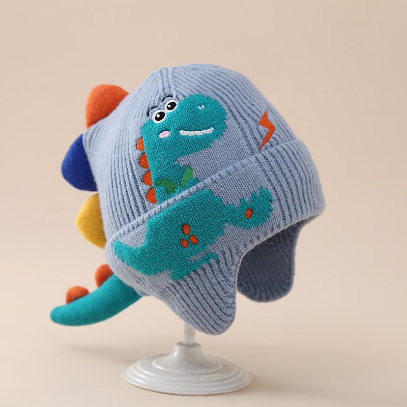 Winter Warm Baby Ear Protection Hat 3D Dinosaur Kids Earmuffs Cap Cartoon Toddler Woolen Knitted Hats 2-6 Years Children Beanies