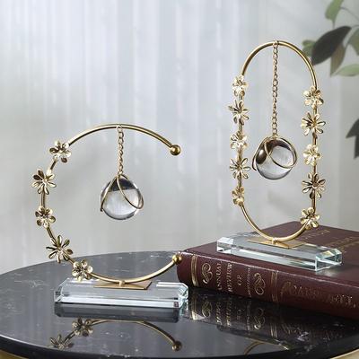 Golden Moon Crystal Ball Decor Metal Floral Crescent Ornament Clear Crystal Ball for Living Room Bedroom Office Home Decor Gift