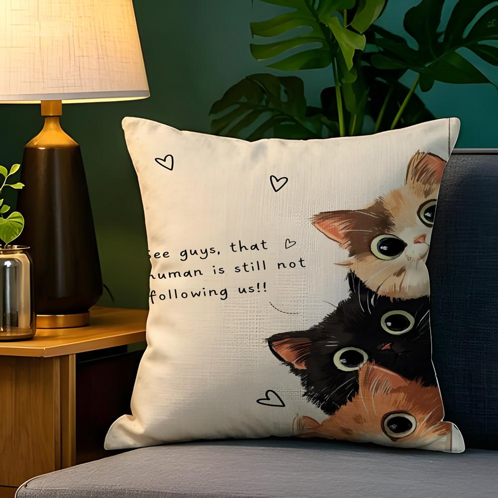Funny cute cat peeking out  Pillow Case Natural Linen Pillow Case DoubleSided Decor Sofa Pillowcase Home Decor