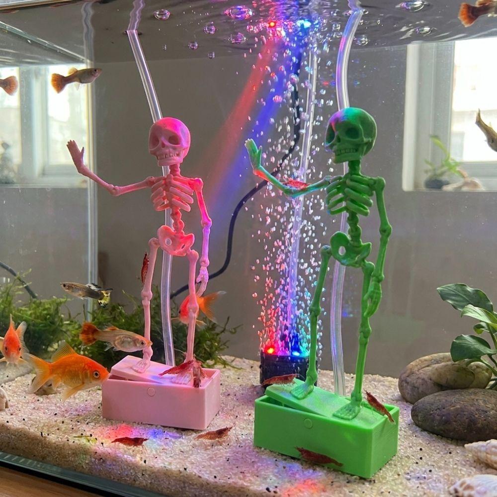 Realistic Fish Tank Dance Skull Bubbler Air Pump Dancing Skeleton  Fish Tank Layout Decor