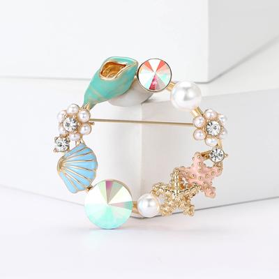 Japón Y Corea Del Sur Creativo Aleación Estrella De Mar Caracola Pedrería Corona Broche Lindo Versátil Ropa De Mujer Adorno De Corsage Pin