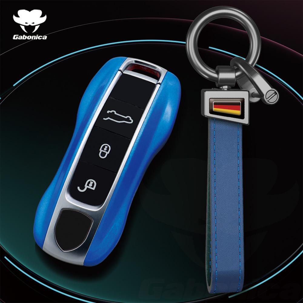 For Porsche Cayenne Coupe Panamera Taycan 911 971 9Ya Macan Boxste Carbon Fiber Car Key Fob Case Cover Keyless Chain Ring Holder