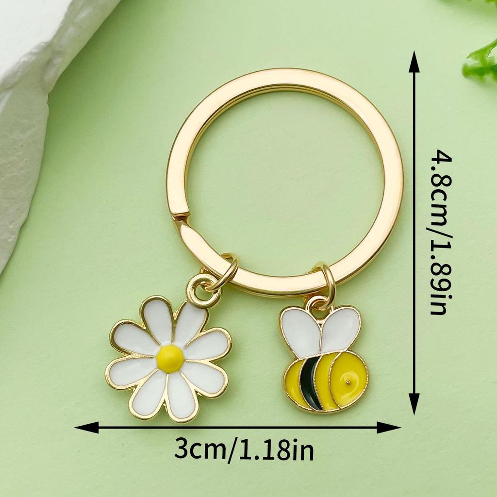 Personalized Pearl Bee & Sunflower Honeycomb Keychain Charm