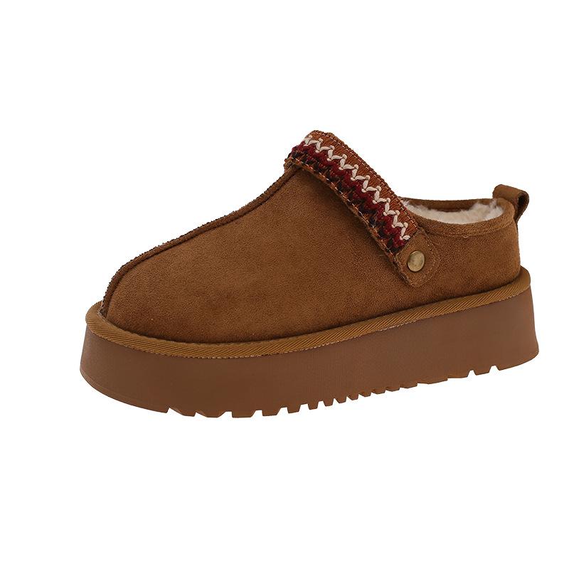 Thick-soled velvet snow boots, bag head, fluffy half slippers, women's outer wear 2025 new autumn and winter one-pedal cotton slippers