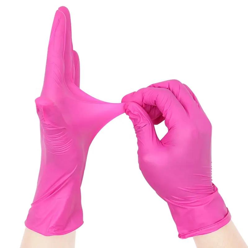 20/50/100PCS Pink Nitrile Gloves Disposable Powder Free Household Cleaning Gloves for Kitchen Beauty Salon Tattoo Working Gloves