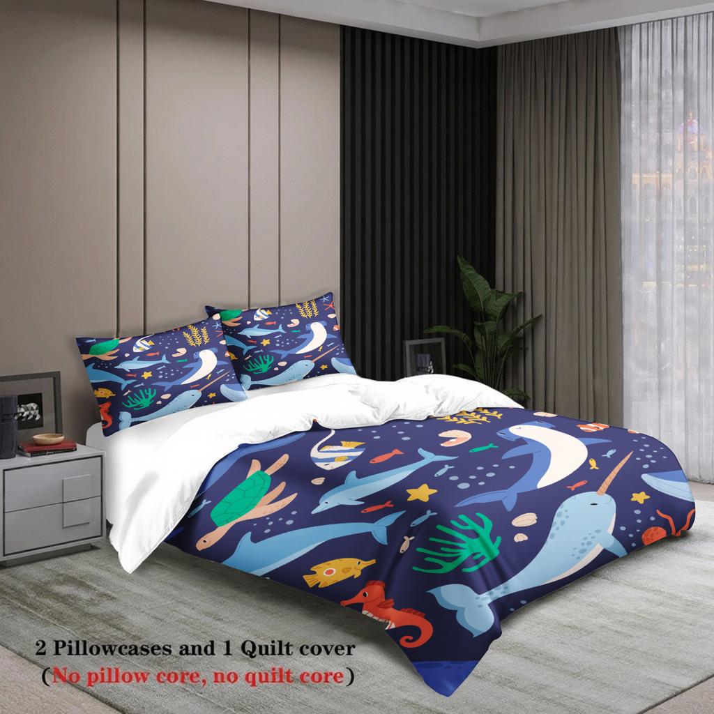 3Pcs Ocean Animals Bedding Sets 3D Printed Underwater Sea Life Twin Queen King Full Size Duvet Cover Sets With Pillowcases