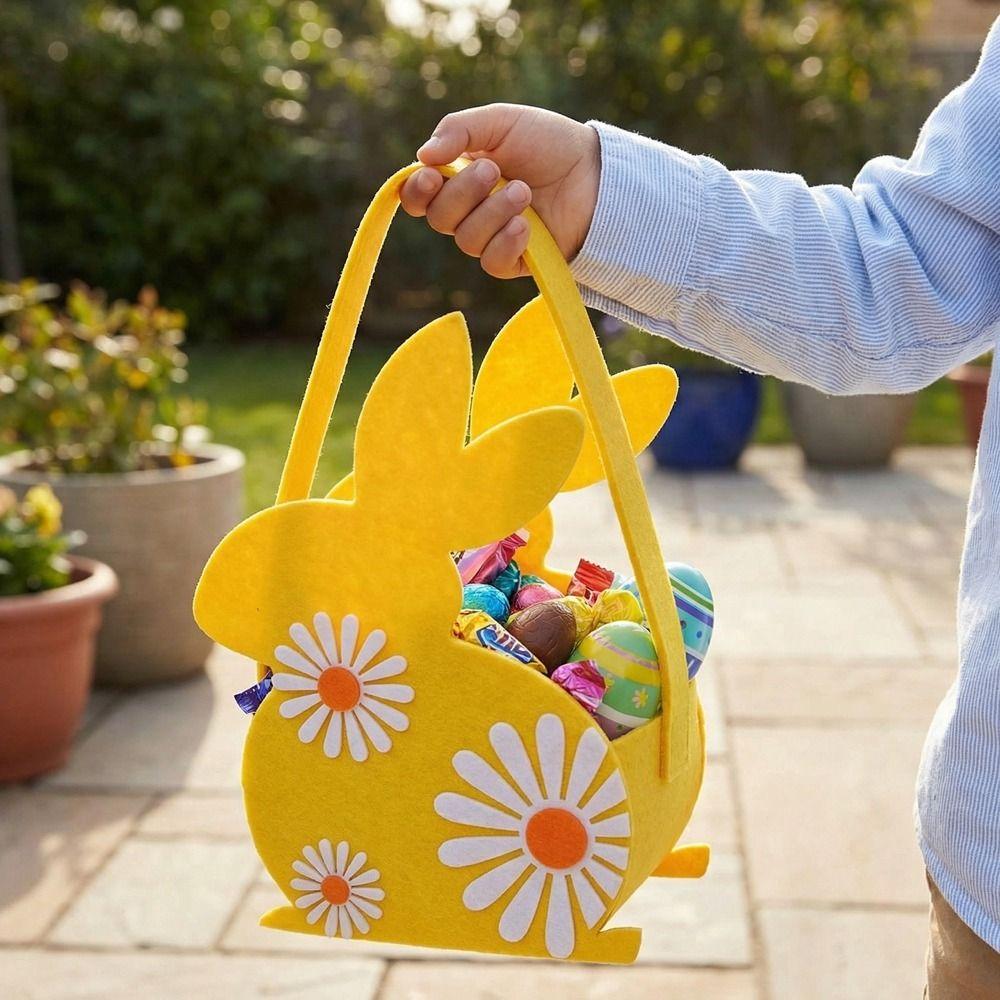 Cartoon Rabbit Egg Basket Cute Candy Gift Bag Multi-functional Easter Felt Basket  Easter Egg