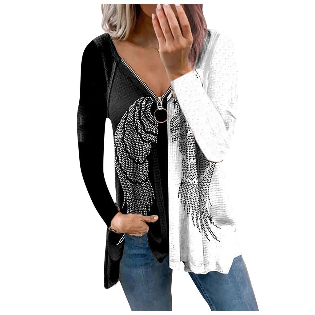 Pullover T Shirts Blouse Tops For Women Long Sleeve  Fall Clothes Casual Loose V Neck Tee Shirts