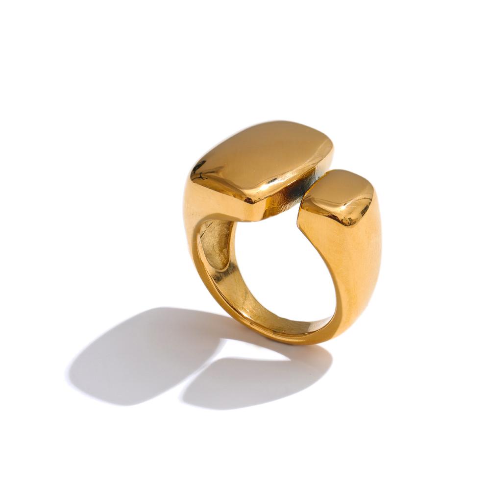 

Yhpup Stainless Steel Smooth Metal Geometric Cast Golden Ring for Women Charm Texture Rust Proof Fashion Statement Jewelry 7
