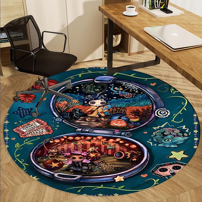 Coraline Pattern Round Rug, Indoor/Outdoor Mat, for Picnic, Gameroom, Bedroom, Office, Living Room, Home Decor Carpet, Birthday Gift