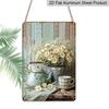 2D Flat Rustic Farmhouse Daisy Teapot Coffee Cup Vintage Metal Sign - 8.0x12.0inch Aluminum Wall Art, Country Kitchen Farmhouse Wall Decor
