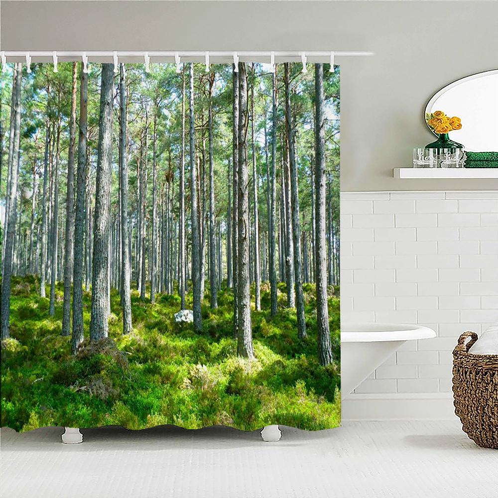 Tropical Rainforest Forest Shower Curtains Bathroom Curtain 3D Natural landscape Fabric Waterproof Bath Curtain with Hooks