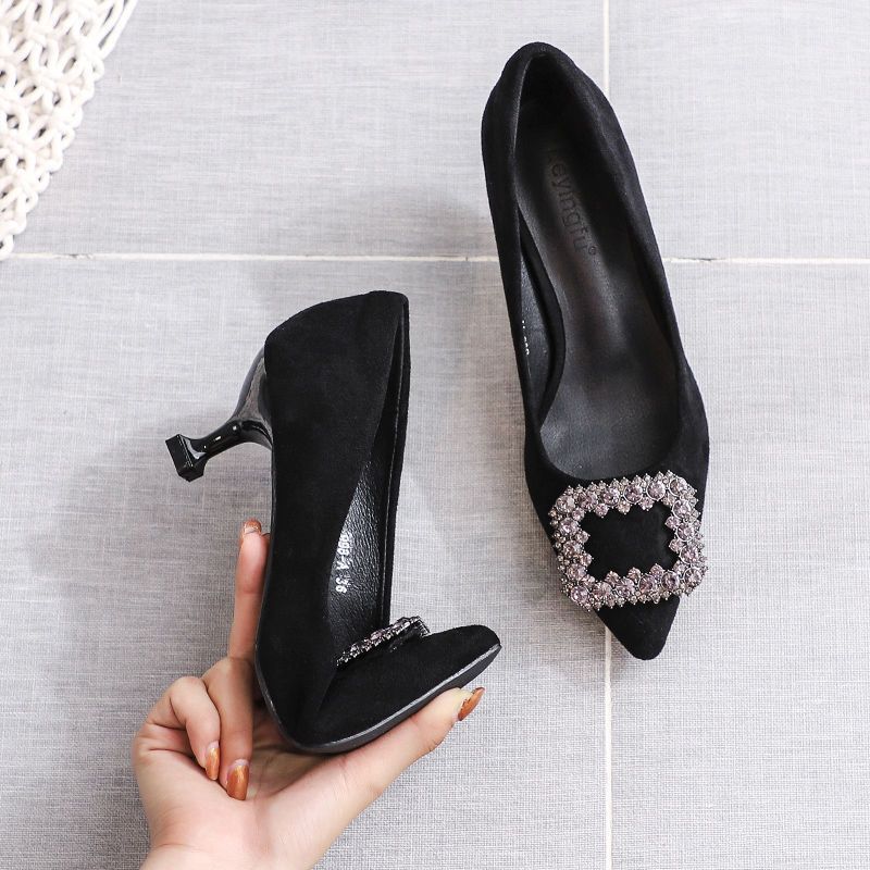 Women's Shoes Spring and Autumn 2025 New Low-heeled Single Shoes Women's Versatile and Sexy 5cm 3cm Stiletto Cat Heel Small High Heels