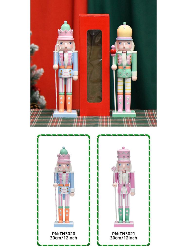 30cm European Wooden Nutcracker Ornament - Macaron Walnut Cracker Christmas Decoration.