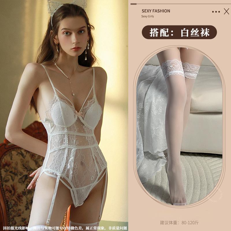 Sexy underwear Sexy lace one-piece open gear free hidden buckle Adult products Suspender transparent temptation