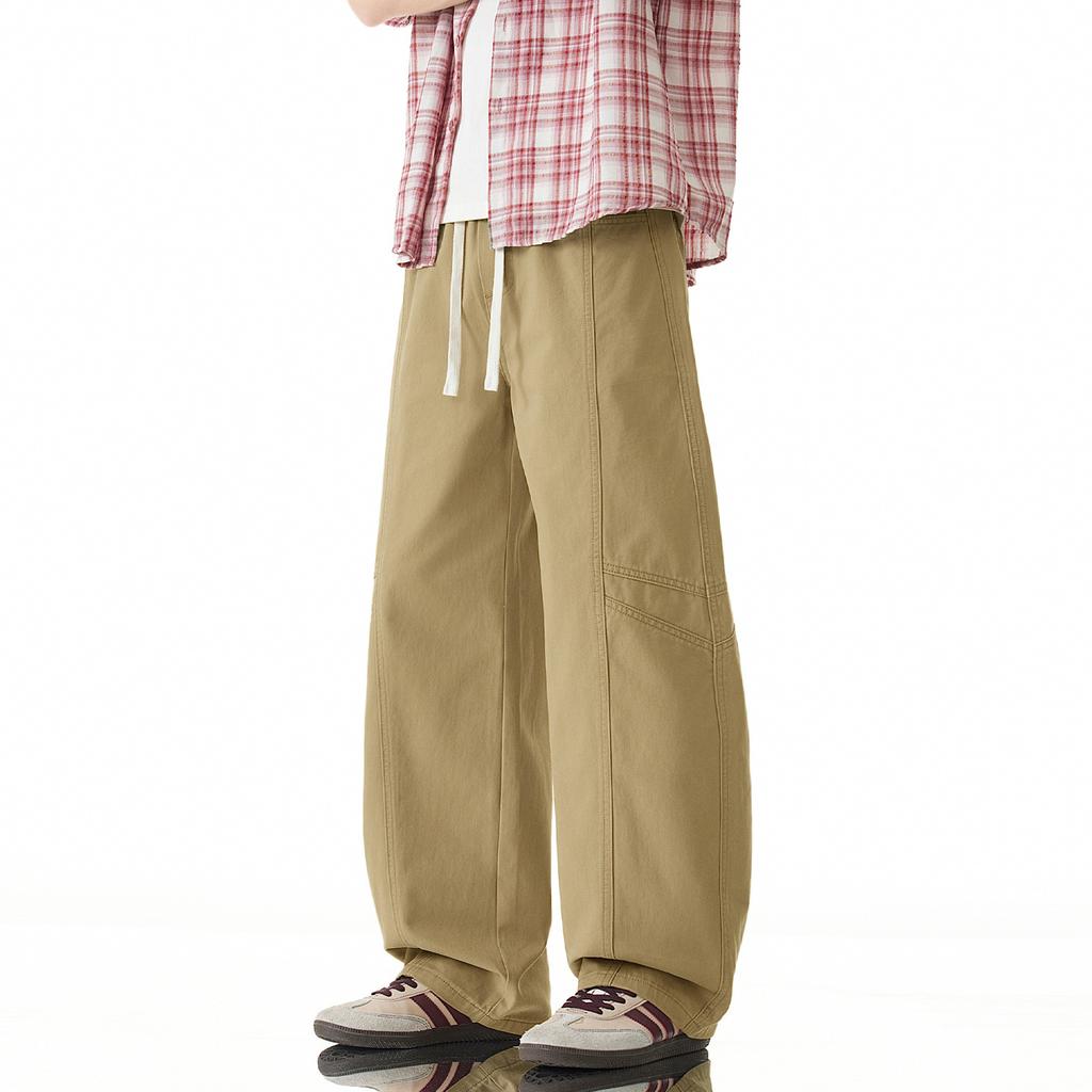 American Solid Color Simple Trendy Brand Splicing Scimitar Casual Pants Men's Trend Versatile Loose Wide-leg Pure Cotton Tooling Pants