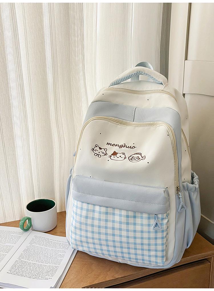 Schoolbag Female Korean Version Ins College Style Middle School Student Lightweight Backpack High Value Plaid Girls Travel Backpack