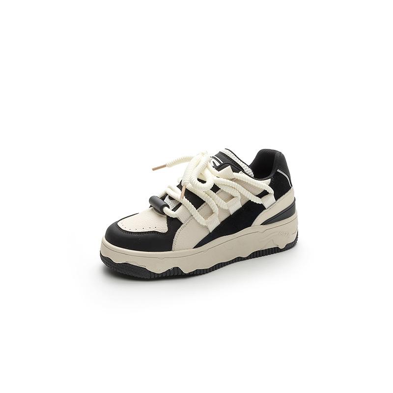

Versatile flat-soled fashion little white shoes autumn new thick-soled lace-up leather sports and leisure shoes niche women s shoes 35 чёрный