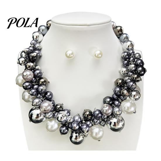 V-neck Accessory Necklace 1 Set Chunky Faux Pearl Jewelry, Beaded Choker And Large Earrings, Metallic for Women Dinner Parties Wedding