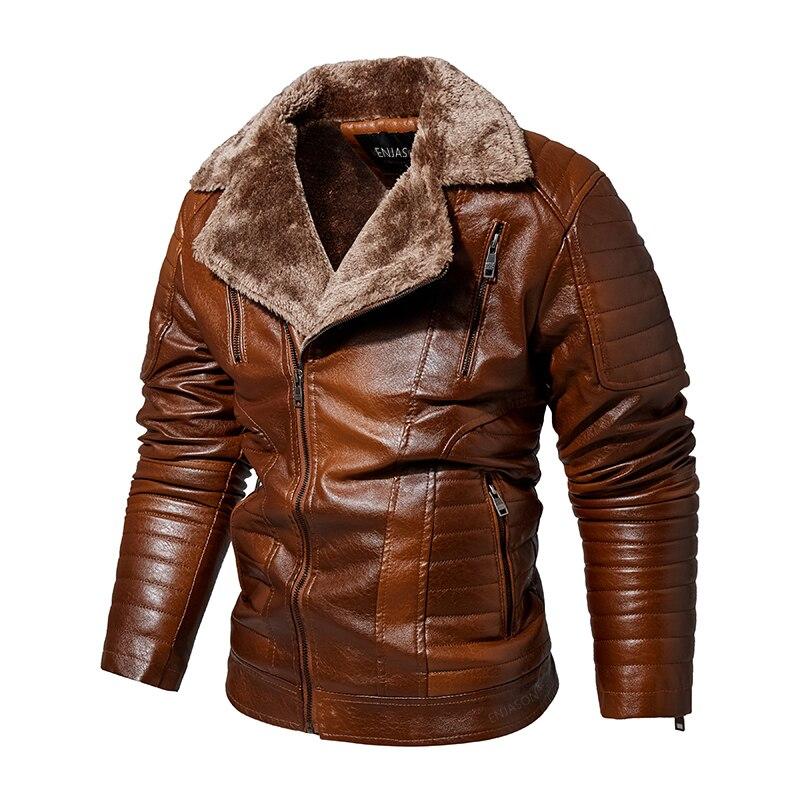 Winter velvet PU men's leather jacket men's European and American large size fur integrated men's leather jacket