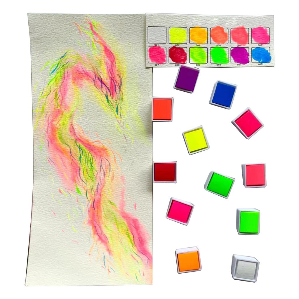 Aquarellfarben-Set mit 12 Farben, leuchtende Neonfarben, Künstler-Kunst-Set zum Malen auf Stoff, Papier, DIY-Basteln, Nagelkunst