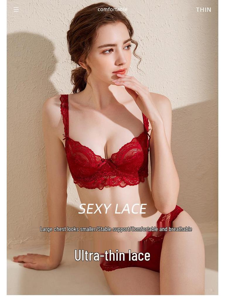 Women's Year of the Rat Red Lingerie Set: Bridal Push-up Bra & Panty, Side Support, Anti-Sagging, Sexy Thin Design