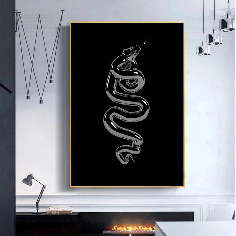 Animal Art Black Poison Snake Statue Sculpture Canvas Painting Wall Art Posters Prints Wall Picture for Living Room Home Cuadros