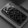 Black gold line flower pattern tempered glass phone case suitable for iPhone 17 16 15 14 13 12 11 Pro Max Plus scratch resistant