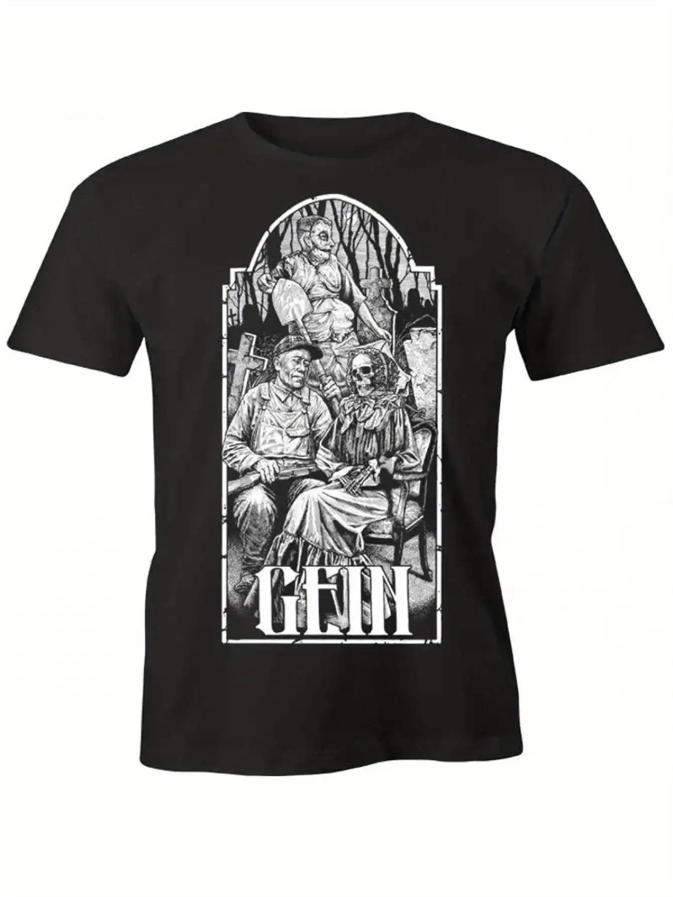 

Ed Gein Gothic Heavy TShirt Oversized Black Tee with White Gothic Arch Ed Gein Signature Print 4XL