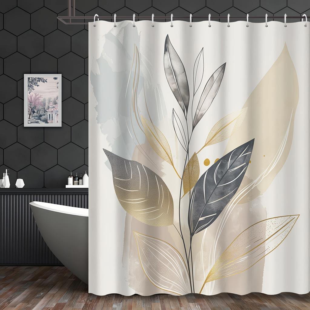 Elegant Gold and Silver Leaf Shower Curtain for a Modern and Luxurious Bathroom Decor