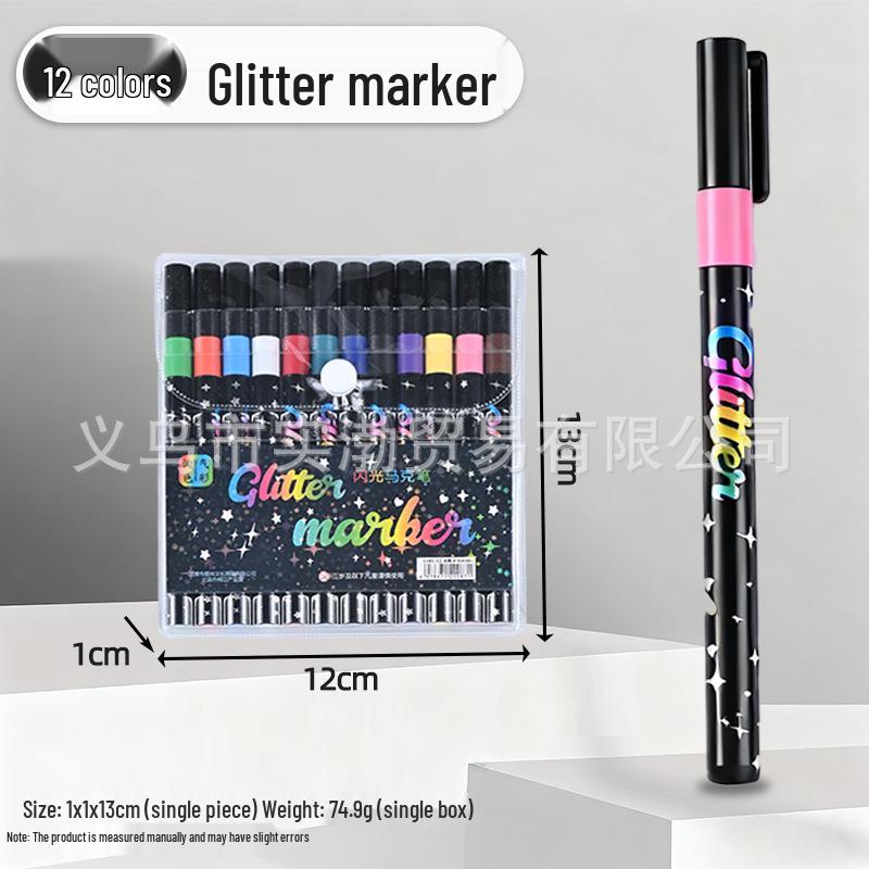 

Набор двухсторонних флуоресцентных ручек с блестками для рисования и выделения - Высококачественный студенческий художественный маркер