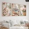 French Country Modern Paris Wall Art Suitable for Living Room Vertical French Streetscape Canvas Poster with Tulips, Spring Autumn Paintings