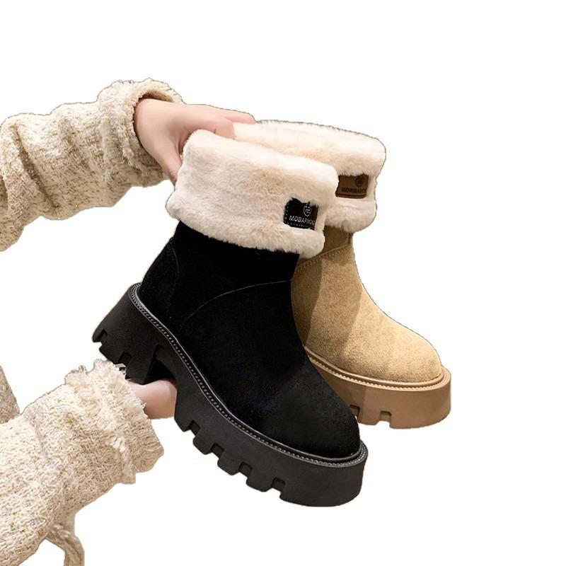 Women's Shoes Fashionable Retro Platform Snow Boots Women's Velvet Thickened Martin Boots Cotton Shoes Medium Tube Winter
