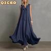 Fashion Summer Spring Solid Color Print Sleeveless V-Neck Casual Dresses