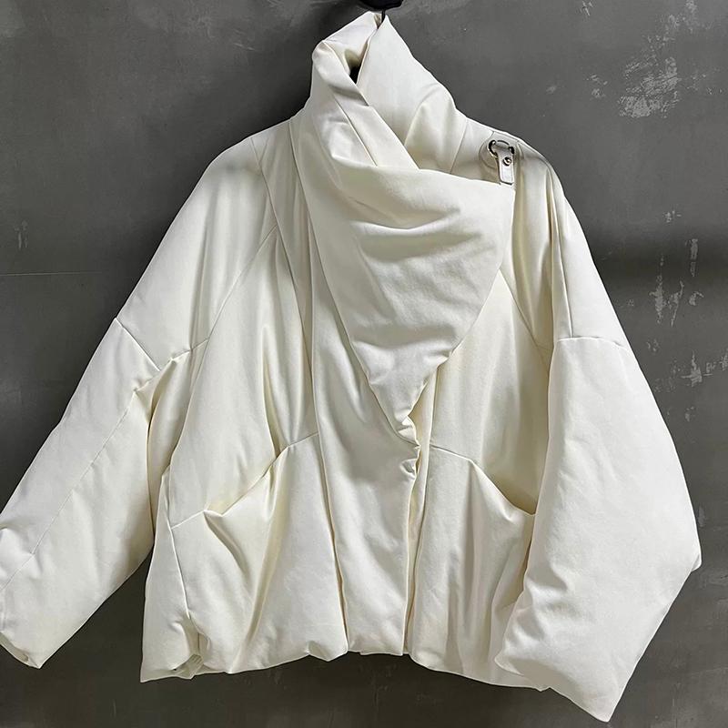 

Женская зимняя короткая пуховая хлопковая куртка 2025 Простая модная теплая куртка с большим лацканом Длинный рукав Свободный крой Женские парки M белый