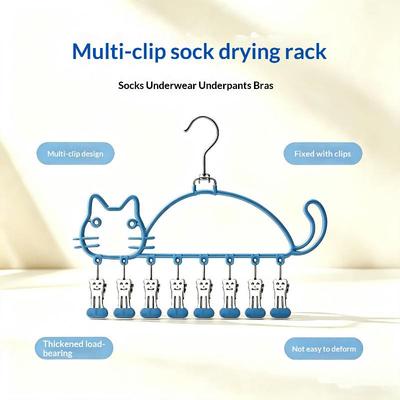 Cat-shaped Metal Drying Rack Windproof Waterproof 10 Clips Portable Hanger for Balcony Sock Underwear Drying