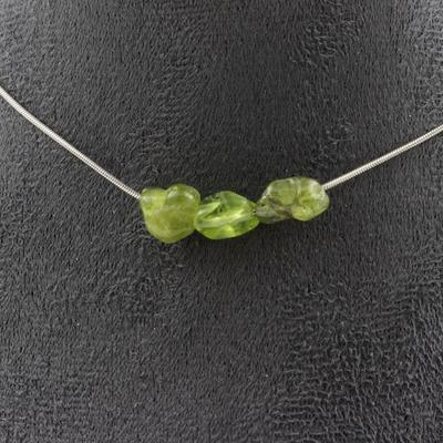 Stones and Minerals. Myanmar Peridot 3-pearl Necklace (Burma) Steel Chain Necklace Women, Men. Customizable Size.
