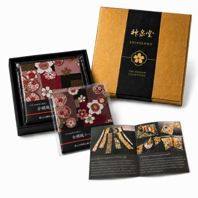 Shinsendo Gold Brocade Set of Gift Box English Made In Japanese Gift Coasters, 2, Included, Instructions, Japan, Kimono-style Design, (Benisakura)