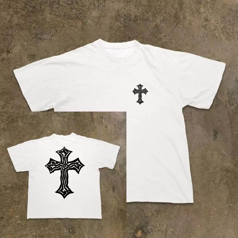 European and American Streetwear Brand Cross Graffiti Street Oversized Hip-hop Short-sleeved T-shirt Streetwear Shirts for Men