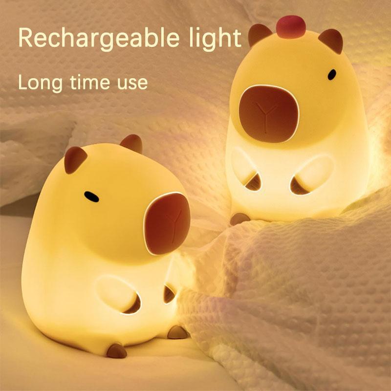 Capybara Nattlys, Nyhet Tegneserie Capybara Form Lampe Myk Silikon Med Oppladbar Og Berøringskontroll
