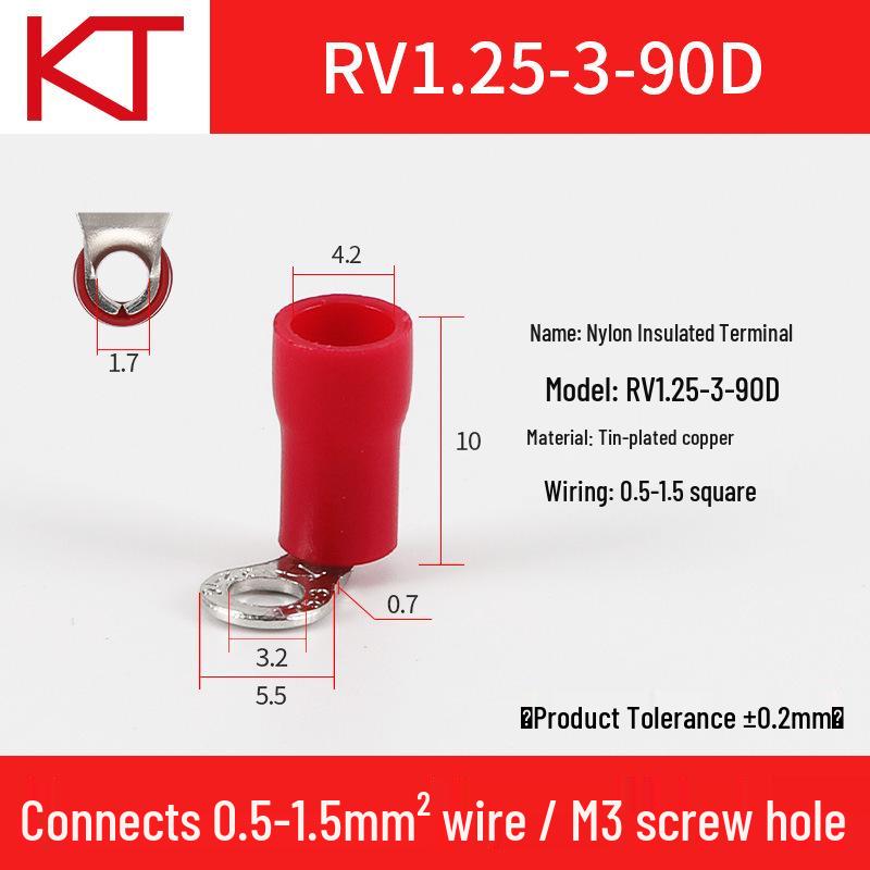 KT KST RVS1.25 Series Bent Angle Copper Ring Terminal with PVC Sheath (90°)