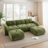U-shaped 3-seater modular sofa, includes 2 stools, suitable for living room, comfortable fabric, non-slip design, no assembly required, Green