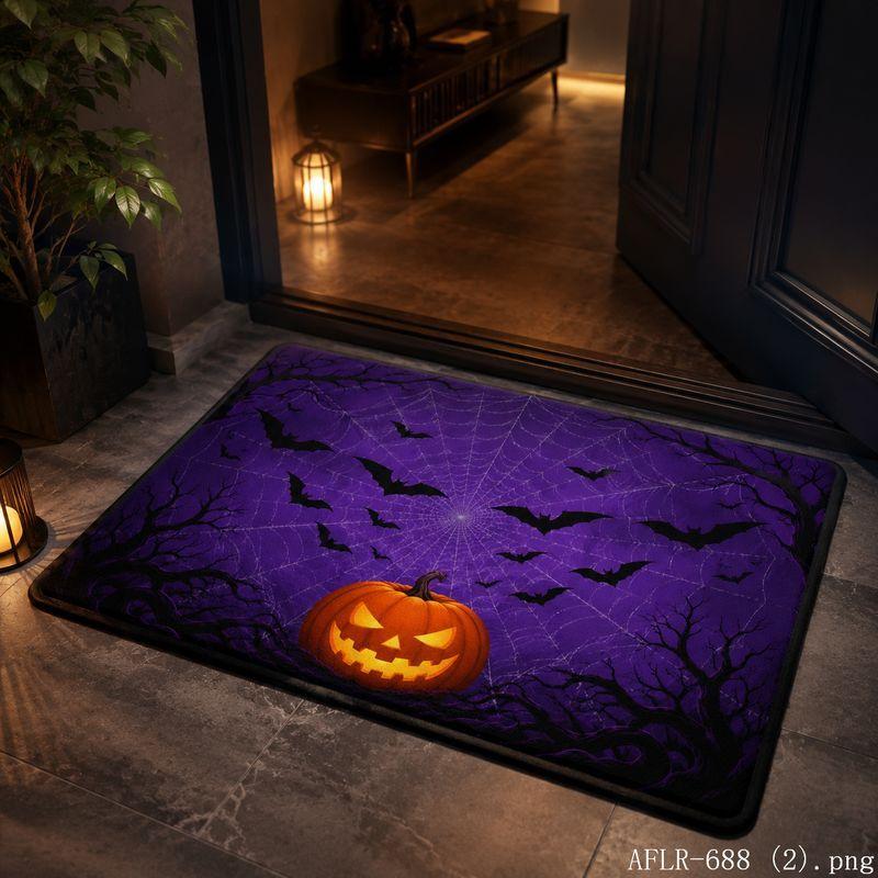 Halloween Pumpkin Spider Skeleton Bat Door Mat Gothic Non-Slip Entry Rug Spooky Floor Carpet Decor