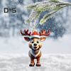 Christmas Deer Pendant Acrylic 2D Flat Reindeer Hanging Ornament Cartoon Santa Hat Reindeer Pendant for Home Xmas Tree Decor