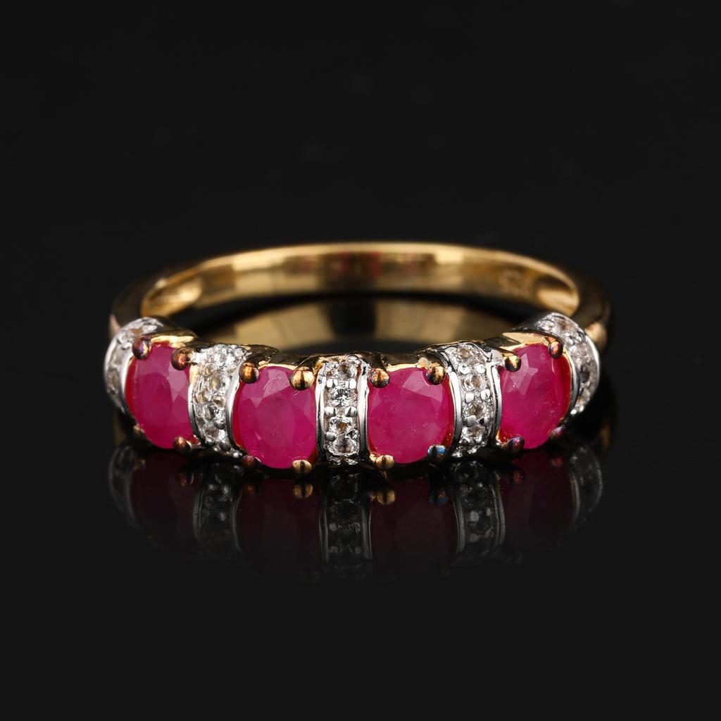 925 Silver Oval Gemstone Ring Ruby Emerald White Topaz Gold Plated Women Jewelry