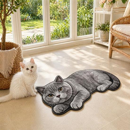 Slip Resistant Door Mat Cute Cat Bathroom Rug, Anti-Slip Absorbent Bath Washable Plush Tile And Wood Floor Kitty for Entrance Kitchen Home Decor